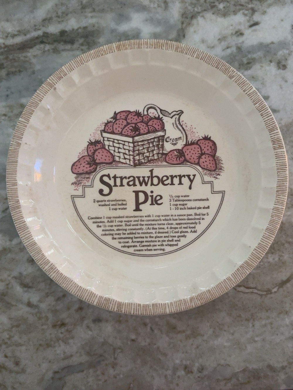 Vintage Royal China Jeannette Strawberry Pie Recipe Dish 11”